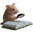 thumbnail image 1 of Figura de cerdo de jardín de hadas en miniatura - Mini cerdo de lectura, 1 of 3