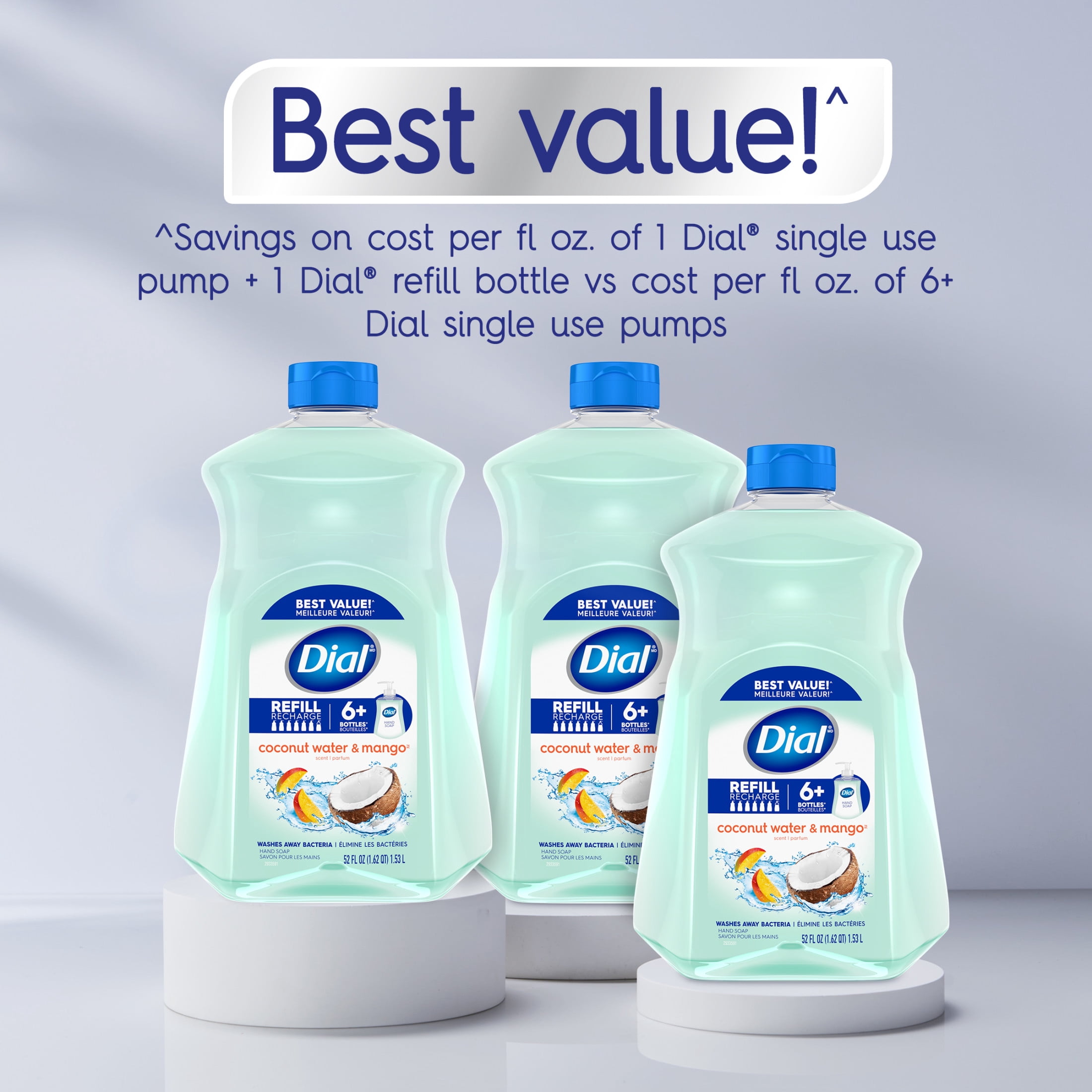 (3 pack) Dial Clean + Gentle Liquid Hand Soap Refill, Coconut Water & Mango Gentle Hand Soap, 52 oz