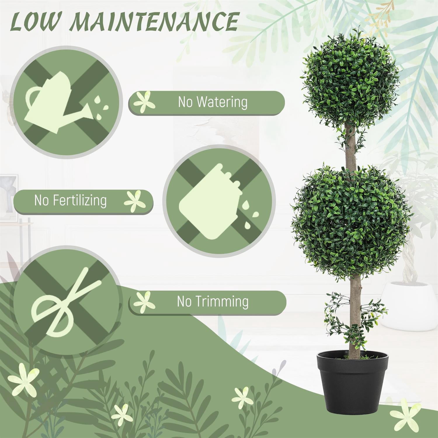 Demi Bonn 36" Artificial Ball Boxwood Topiary Trees Set of 2, Fake Plants in Pot for Indoor Outdoor Living Room, Green