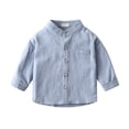 thumbnail image 2 of EnJoCho Boys Girls Collar Shirts Kids Cotton Button Down School Unifor𝗆 T-Shirt Teen Long Sleeve Soft Plain Summer Blouse Boys Linen Blend Casual Shirt, 2 of 6