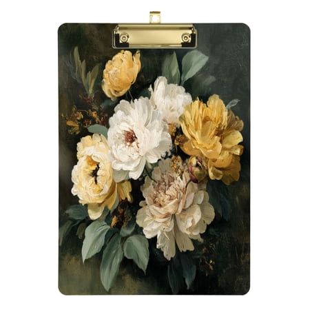 Acrylic Writing Board Silver 12.5*9 Inch Clipboards Transparent Acrylic Material Suitable For Office Classroom Teachers Fashion Bloggers Stationery Enthusiasts Graceful Peony Rose Abstraction