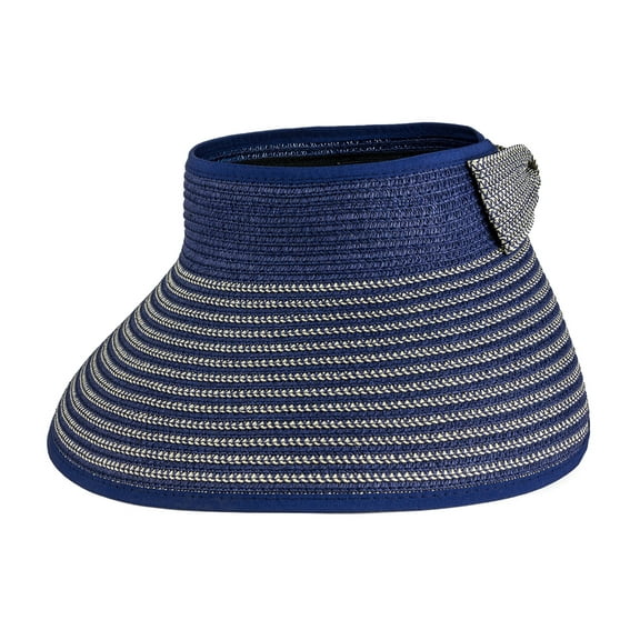MAGID WOMEN'S PAPER STRAW ROLL UP SUN VISOR WITH VELCRO BOW