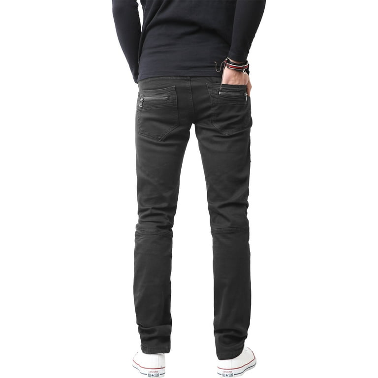 Mens black biker jeans slim fit outlet