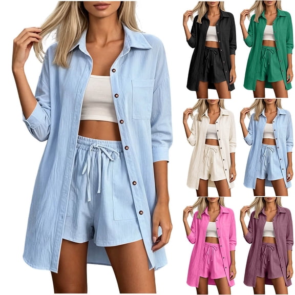 CaComMARK PI Womens 3/4 Sleeve Tops Casual Long Collared Button Down Shirt Jackets Dressy Flowy Beach Vacation Blouse White