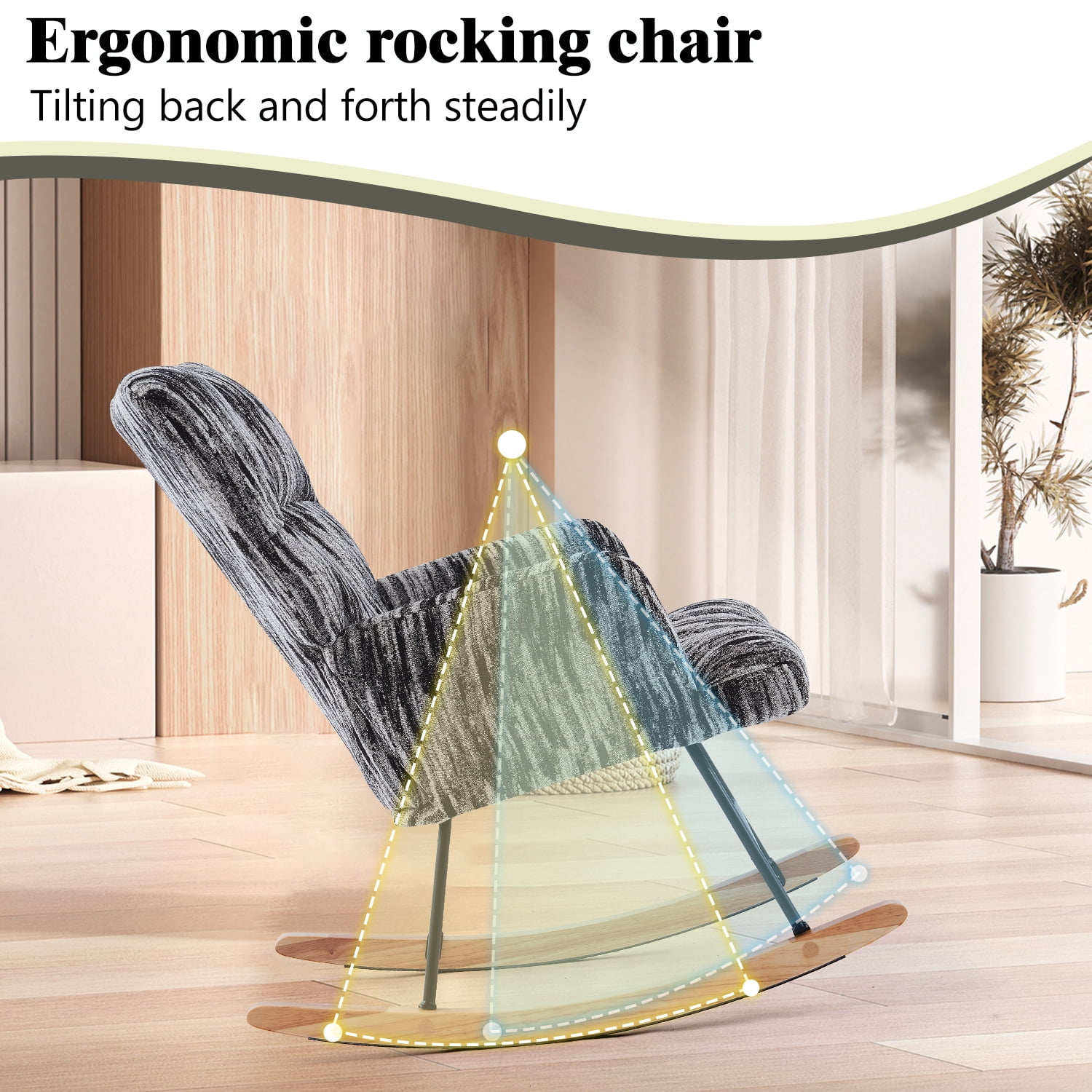 Glider Rocking Chair Nursery Comfy Accent Chair with High Back Faux Leather Living Room Chairs Color Button Tufted Armchair Reading Chair for Bedroom Nursery Office, Grigio River