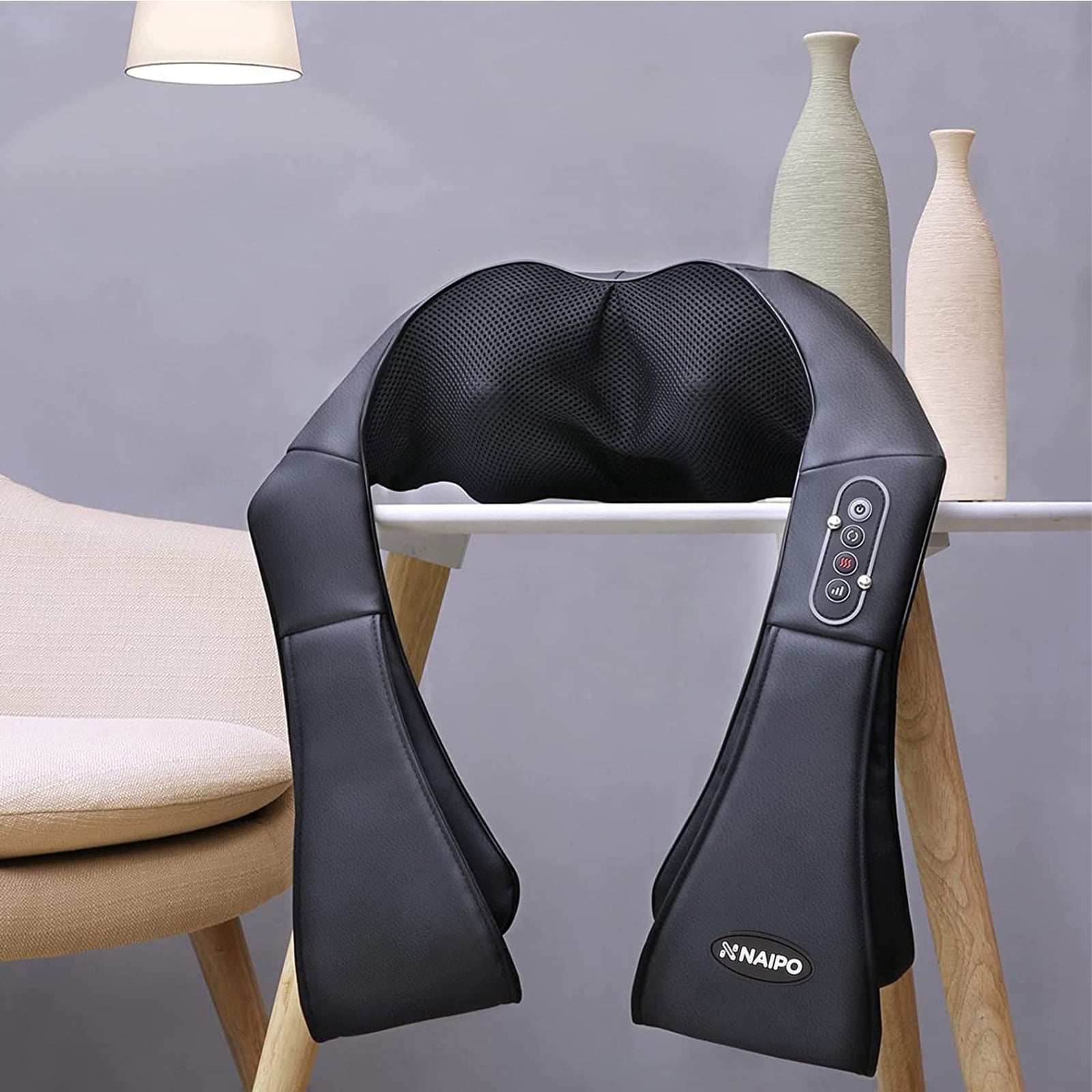 Naipo Shiatsu Back and Neck Massager with Heat Deep Kneading Massage for Neck, Back, Shoulder, Foot and Legs, Use at Home, Car