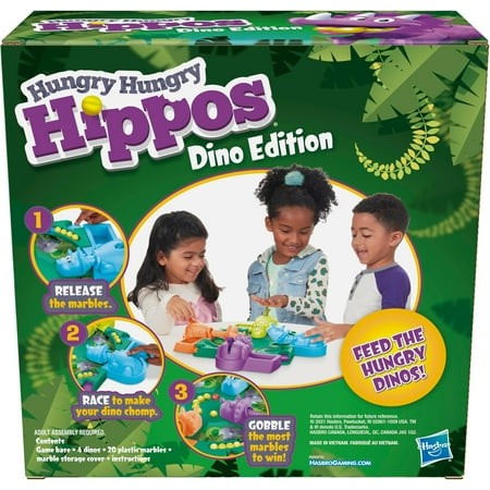 Hasbro Gaming Hungry Hungry Hippos Dino Edition Board Game, Pre-School Game for Ages 4 and Up; for 2 to 4 Players