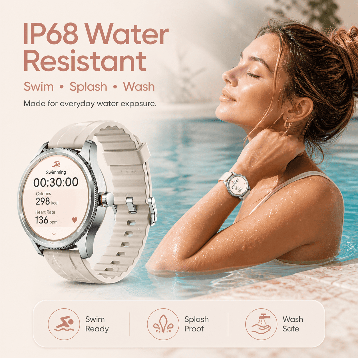 MiracoRun Women’s Smart Watch for iPhone & Android, 1.39" Round Touchscreen, Bluetooth Calling & Texts, Women’s Health Tracking- Cream