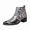 thumbnail image 1 of Men's Python Print Double Buckle Chelsea Boots - Vintage Pointed Toe Ankle Boots with Side Zipper, Comfortable Low Heel, 1 of 6