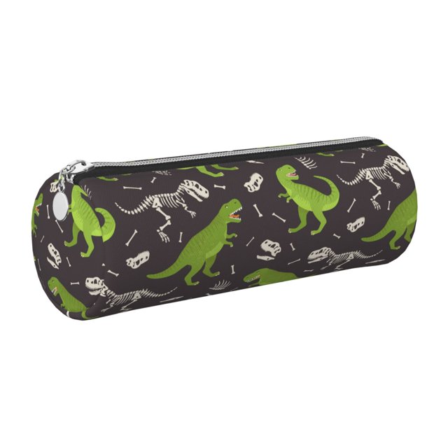 Easygdp Dinosaur Skeleton para Estuche de Lápices Cilíndrico de Cuero con Cremallera, Organizador de Lápices de Cuero para Escuela, Oficina y Viajes