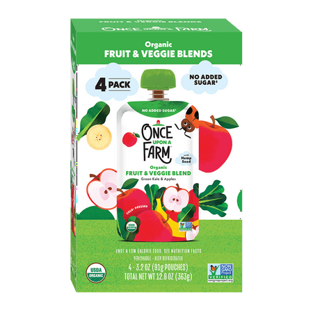 Once Upon a Farm Green Kale & Apples Organic Kids' Snack Pouch Multipack, 4-3.2oz