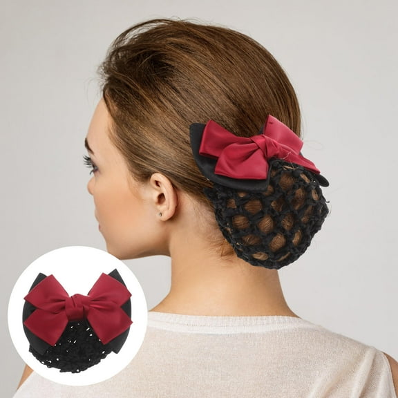 LOLIPPYY 3-Pack Red Bun Bow Hair Nets with Elastic Mesh Clips, Comfortable and Breathable Hair Accessories