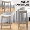 thumbnail image 5 of Westice Bar Stools Set of 2, Counter Height Stools Saddle Seat, 27” Vintage Linen Fabric Chairs with Wood Legs and Nailhead Upholstered Seat for Kitchen Island, Beige, 5 of 9