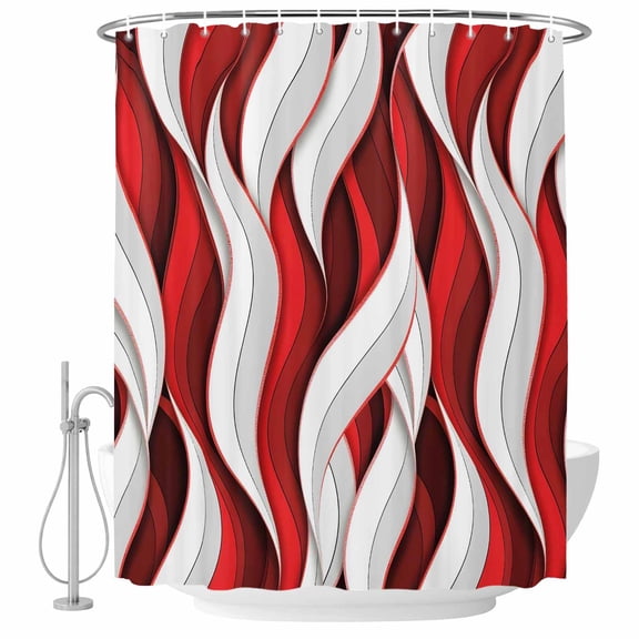 Red White Stripes Shower Curtain, 48" x 72", Abstract Geometric Aesthetic Striped Waterproof Bathroom Curtain Washable Shower Curtain Set with 12 Hooks