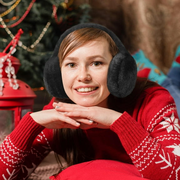 unbranded 1Pack Earmuff Black Plush Warmth Ear Protection Round Winter Wear For Cold Weather Outdoor Activities