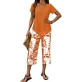 thumbnail image 3 of Capri Sets Women's 2-Piece Outfits Summer Short Sleeve Asymmetric Hem Top Wide-Leg Capri Pants Lounge Set Travel Airport Vacation Outfits, 3 of 4