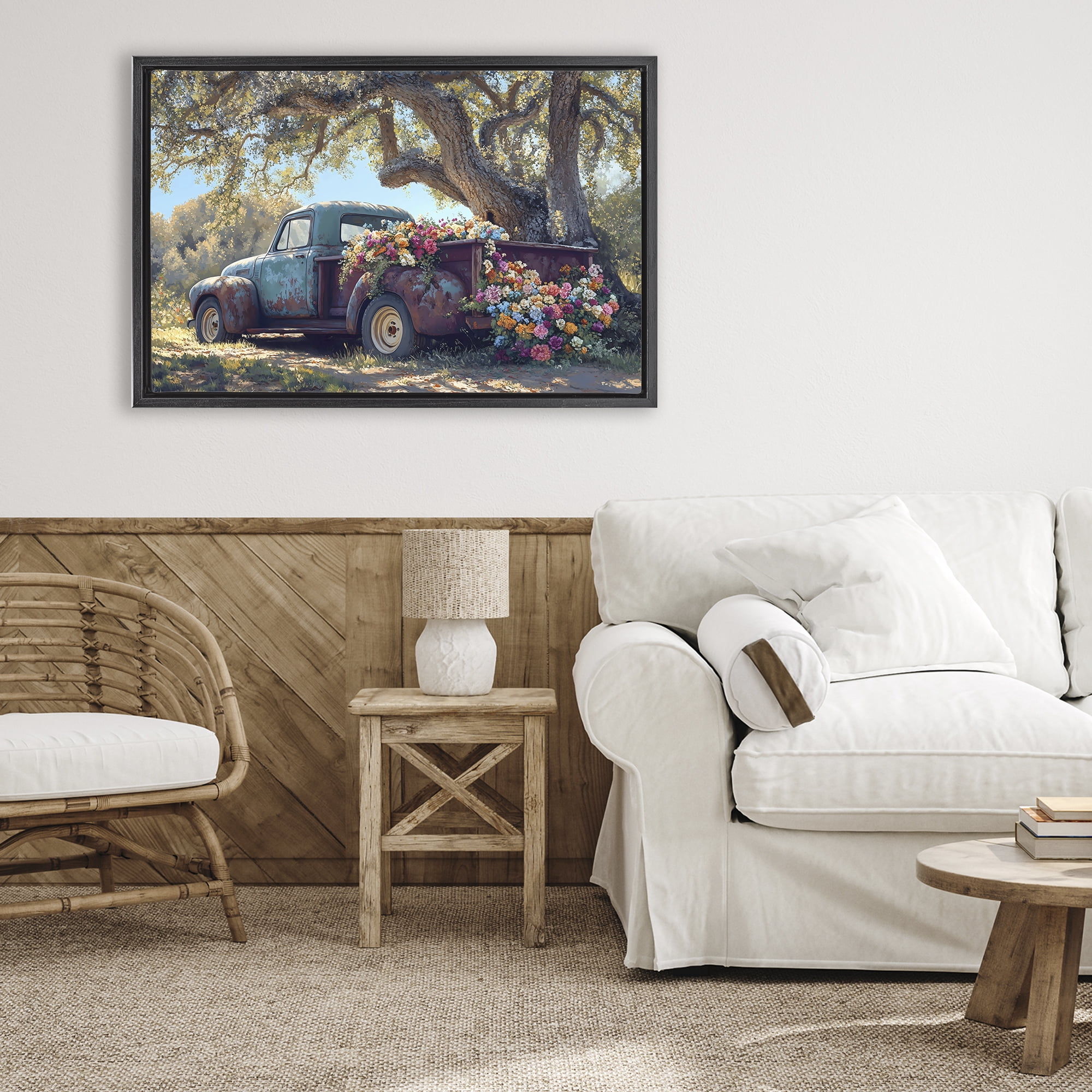 Stupell Industries Repurposed Truck Filled with Flowers Black Framed Floater Canvas Wall Art, design by Franklyn Gregory