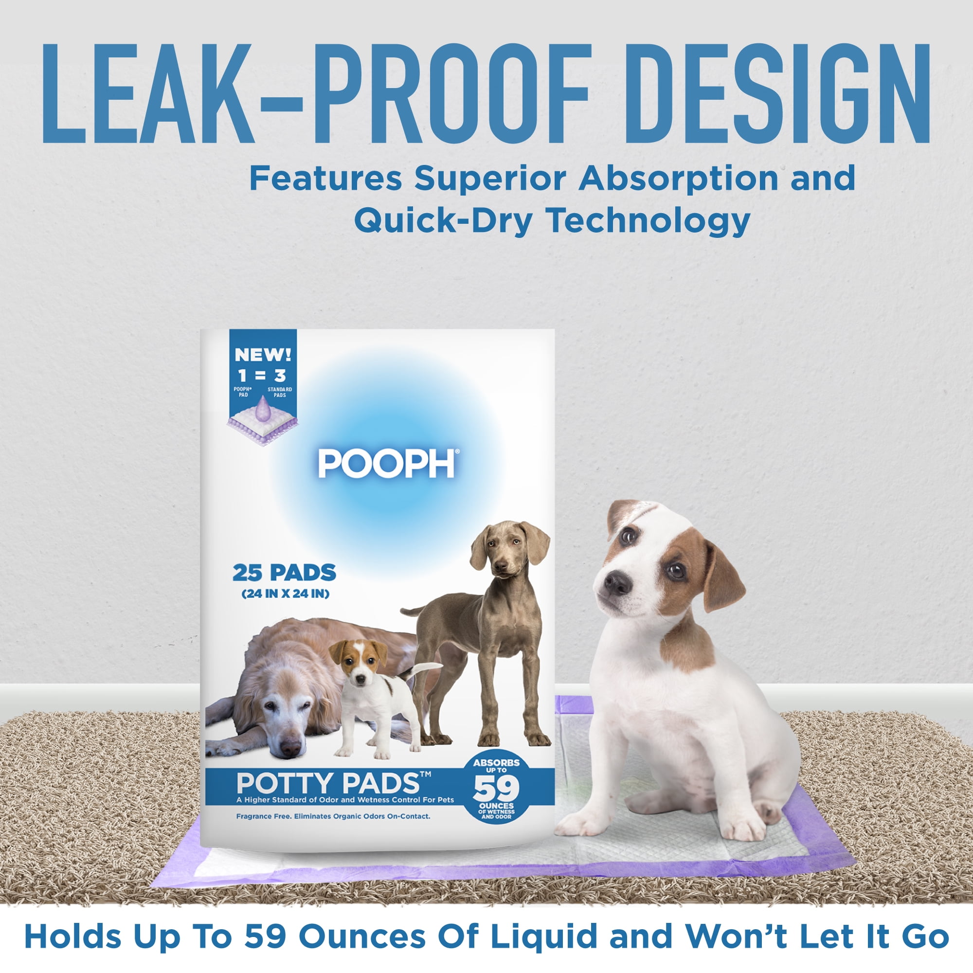 (3 pack) Pooph Potty Pads, 25 Count, Fragrance-Free, No Harsh Chemicals