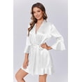 thumbnail image 2 of Ekouaer Silk Robes for Women White Ruffle Bridesmaid Sexy Robe for Wedding Day Bridal Robes Satin Bathrobe Soft Sleepwear, 2 of 5