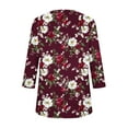 thumbnail image 5 of CYMMPU Tunic Tops 3/4 Sleeve Blouses for Women Dressy Casual Loose Fit Spring Tops Scoop Neck Flower Printed Summer Fashion Shirts A-line Pleated Topss Wine L, 5 of 6