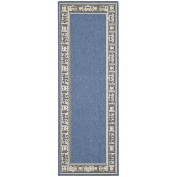 SAFAVIEH Courtyard Chase Oriental Indoor/Outdoor Runner Rug, Blue/Beige, 2'3" x 6'7"