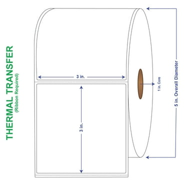 3" x 3" General Use Labels, w/ Perf Thermal Transfer Labels, Perforated, 850 per roll (4 Rolls per Carton)