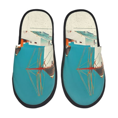 

Rateoe Colorful Greek Windmills Pattern Fuzzy Slippers Fuzzy Soft House Slippers Plush Furry Warm Cozy Open Toe Fluffy Home Shoes-Large