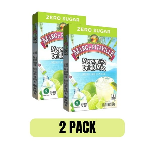 Margaritaville Singles To Go Drink Mix, Margarita Flavor, Non-Alcoholic, Sugar Free, 5 Calories, 2 Pack (6 Sticks Each, 12 Total Servings)