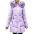 thumbnail image 2 of Sriper Womens Long Winter Coat Faux Fur Hood Zip up Thermal Padded Jacket Long Sleeve Stand Collar Windproof Puffer Coats Soild Color Thicken Warm Casual Fashion Outerwear 2025 with Pockets, 2 of 8