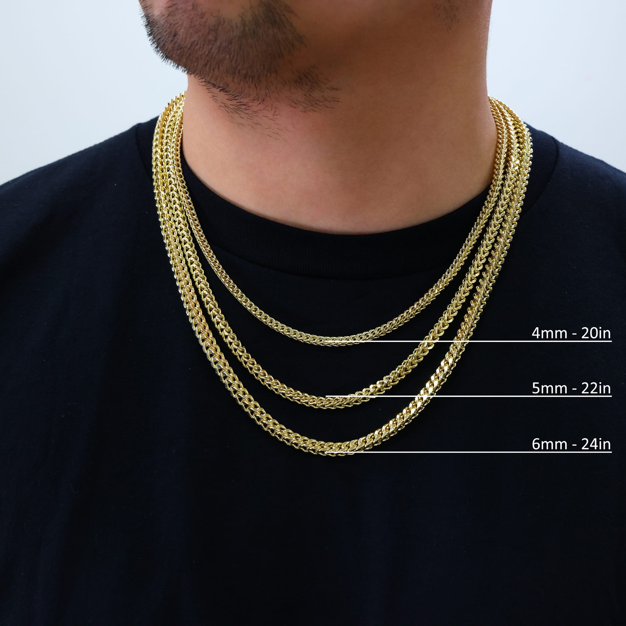 Nuragold 10K Real Yellow Gold Franco Square Chain Wheat Necklace 16"-30" (1.5mm-6mm) Italian Jewelry for Men & Women