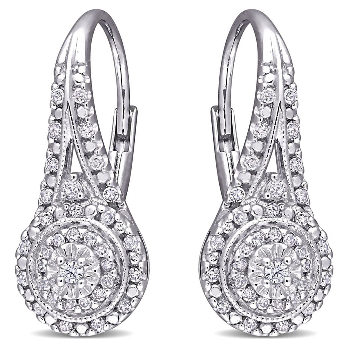 SuperJeweler Diamond Drop Earrings for Women, Nearly 1/2 Carat with Double Halo and Leverbacks, 3/4 Inch Stud Earrings, Elegant Diamond Jewelry Gift