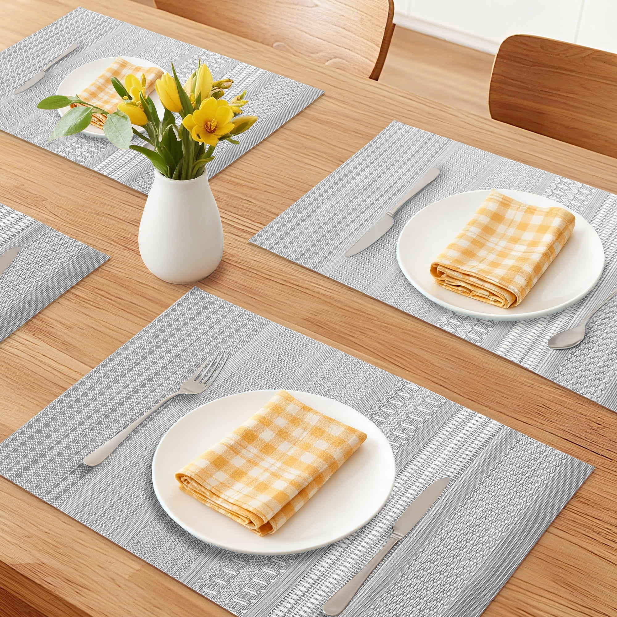 Unique Bargains Set of 8 Woven Placemats for Dining Table Decor Indoor Gray