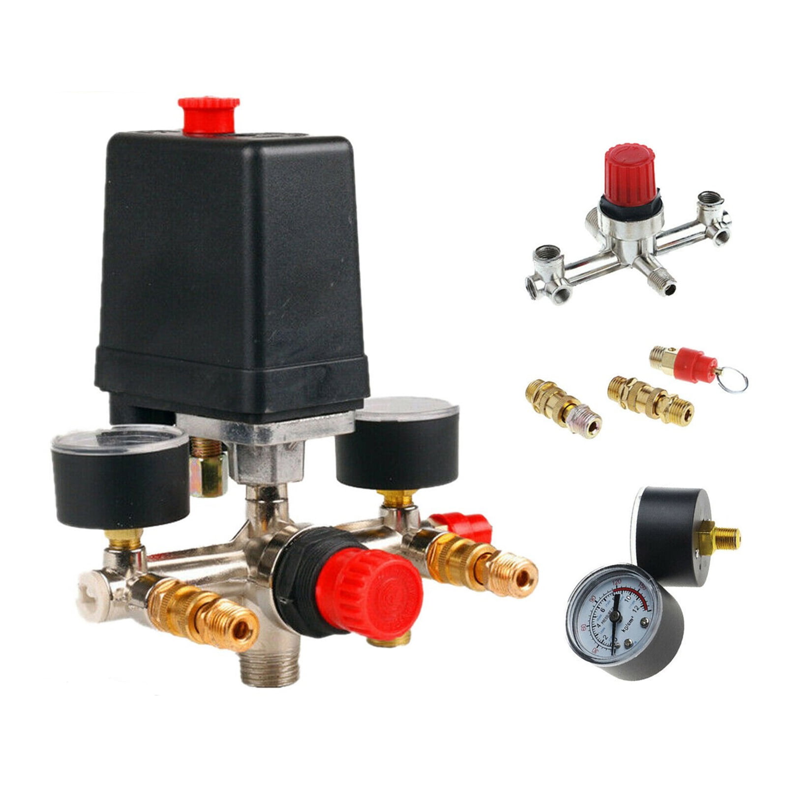 New Air Compressor Pressure Valve-Switch Control Manifold Regulator Gauges Tool 
