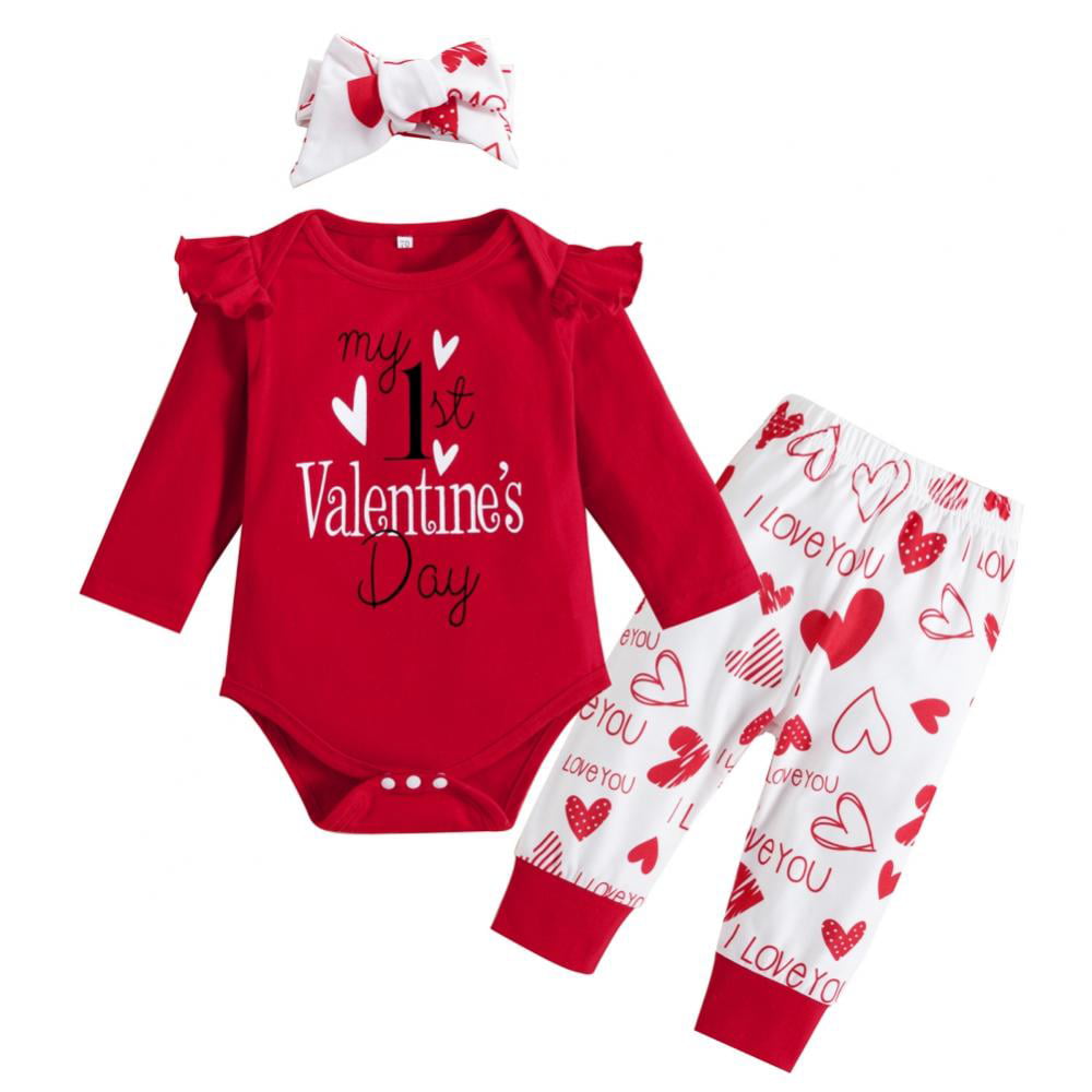 Newborn Baby Clothes Set 3PCS Letter Print Romper Jumpsuit Tops+Floral Stripe Pants+Headbands Set Outfit 