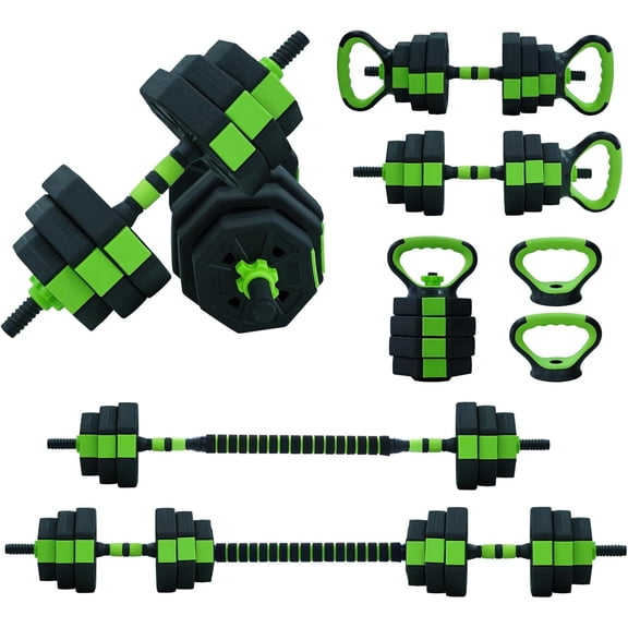 Adjustable Dumbbell Set, 30/44/66/88Lbs Free Weight Set with Connector, 4 In1 Dumbbells Set Used As Barbell, Kettlebells, Push Up Stand,Green and Black