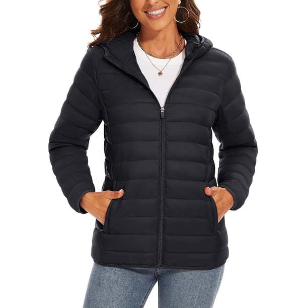 TACVASEN chaqueta acolchada con capucha y cremallera completa para mujer, abrigos cálidos acolchados de invierno, cortavientos informal, prendas de vestir acolchadas, tela para exteriores