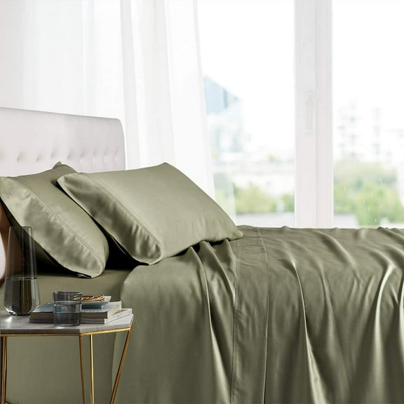 Sheetsnthings Bamboo Viscose Bed Sheets (California King, Solid Sage) Super Soft and Cool 4PC Sheet Set
