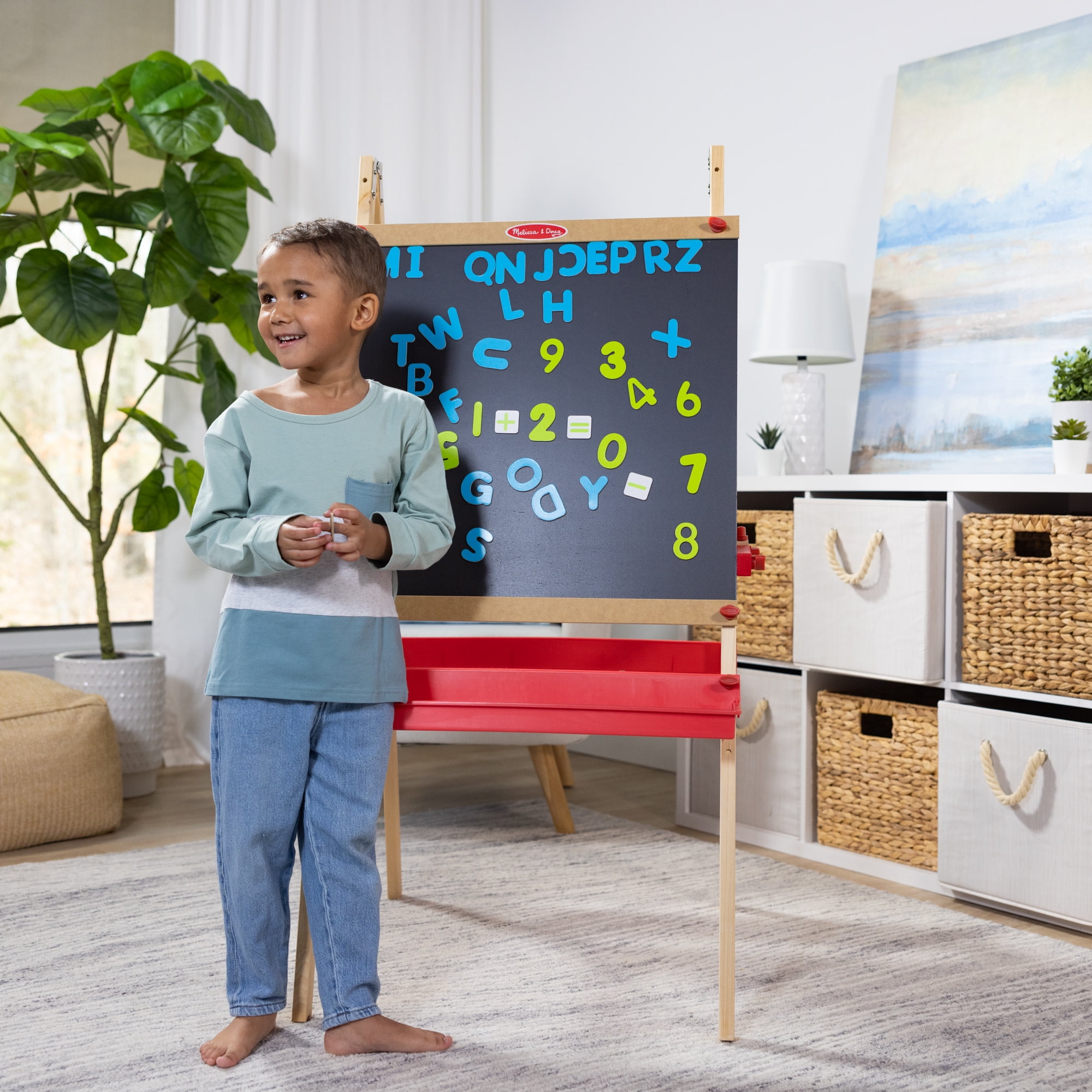 Melissa Doug Brandclub Melissa Doug Deluxe Magnetic Standing Art Easel With Chalkboard Dry Erase Board and 39 Letter and Number Magnets FSC Certified