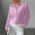 thumbnail image 4 of Babysbule Women's Long Sleeve Pearl Beaded Collared Button Down Blouse, Elegant Solid Color Casual Top for Office Party and Daily Wear, 4 of 6
