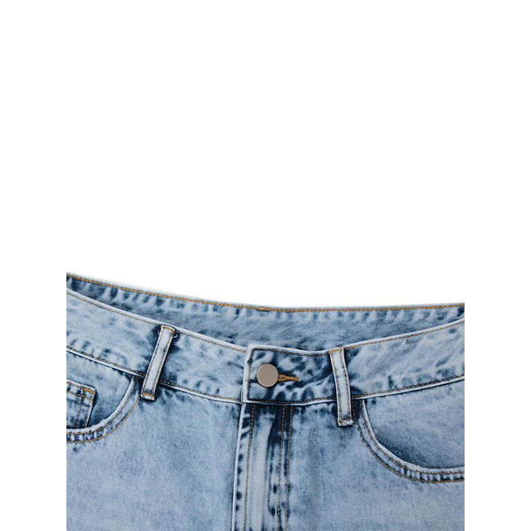 Sunisery Women Boyfriend Baggy Jeans High Waist Straight Leg Denim Pants  with Pockets