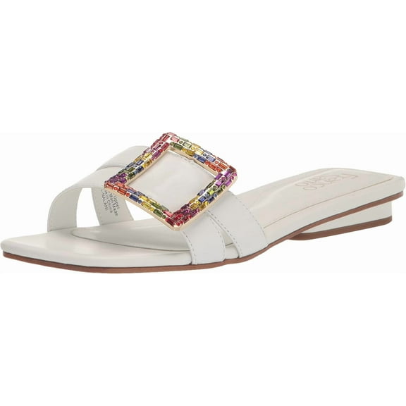 Franco Sarto Womens Nalani Jeweled Slide Sandal White Leather 7M