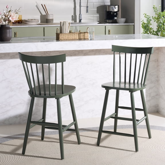 Safavieh Providence Traditional Mid Back Wood Stools, Dusty Green (Set of 2)