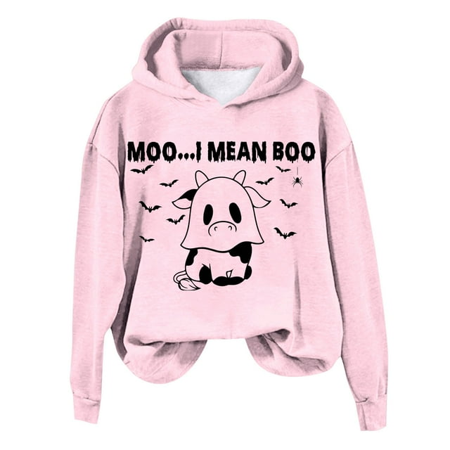 WEAIXIMIUNG Sweatshirts d'Automne pour Femmes Plus Décontracté Je Veux Dire Imprimé Vache Manches Longues Sweat à Capuche