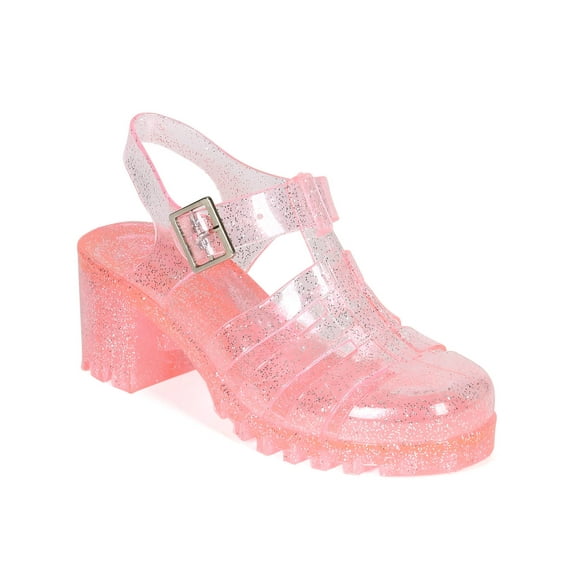 Nature Breeze CK93 Women Glitter Jelly Round Toe Strappy Caged Gladiator Chunky Heel Sandal