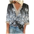 thumbnail image 2 of Blouse Femme Mode Été Col en V Manches 3/4 Imprimé T-shirt Décontracté Blouse Femme Sortie Hauts en Liquidation, 2 of 5