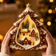 thumbnail image 4 of Lighted Christmas Tree Shaped Wooden House Decoration with Internal Led Lights and Snowy Village Scene, Brown and White, for Indoor Tabletop Display, Christmas Ornament, 4 of 4