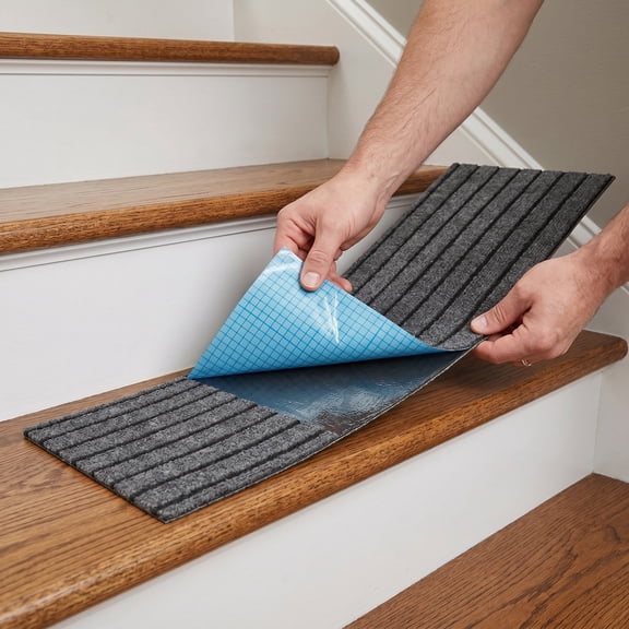 LOLIPPYY 2Pcs Commercial Grade Outdoor Non Slip Stair Mats Dark Grey Self Adhesive