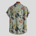 thumbnail image 2 of Camisas Hawaianas Para Hombre Blusa Bolsillos estampados Top de verano Camisas de algodón y lino Camisas casuales de manga para hombres (Green, M), 2 of 6