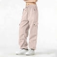 thumbnail image 4 of oiangi Womens Cargo Pants Elastic Waist Hiking Pants Lightweight Adjustable Drawstring Parachute Pants with Multi-Pocket Khaki XL, 4 of 6