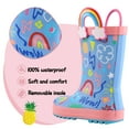 thumbnail image 2 of Kushyshoo Blue Rainbow Kids Rain Boots for Girls Toddler Waterproof Rubber Boots with Easy-On Handles Size 10, 2 of 6